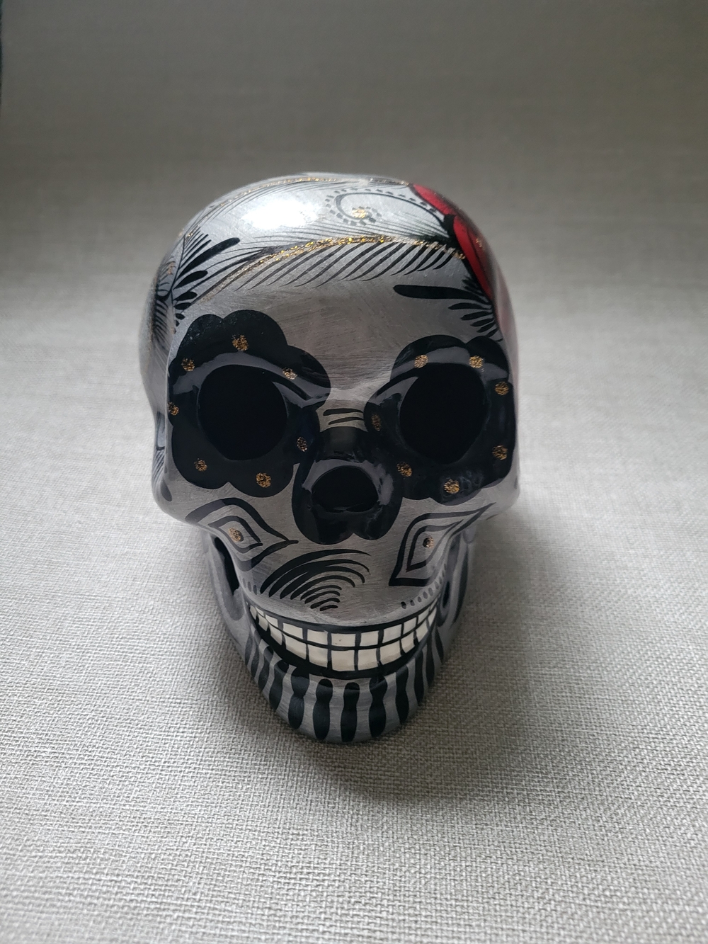 Hand Painted Folk Art Ceramic Sugar Skull Mexico Day of Dead Made In MEXICO